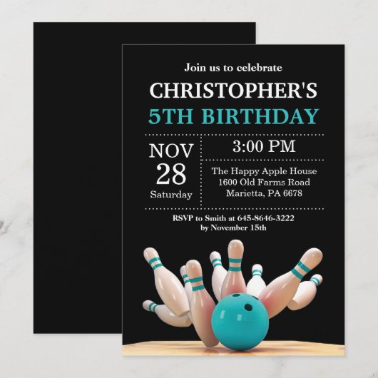 Bowling Verjaardagsuitnodiging Verjaardagsfeest Bl Kaart (Voorkant / Achterkant)