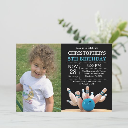 Bowling Verjaardagsuitnodiging Verjaardagsfeestje  Kaart (Staand voorkant)
