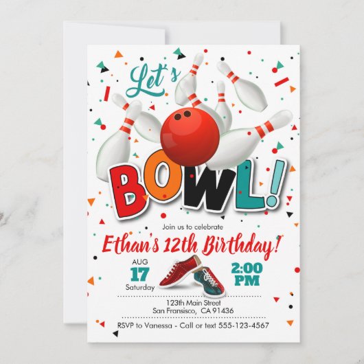 Bowling verjaardagsuitnodiging voor Bowling Party Kaart (Voorkant)