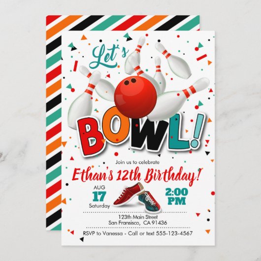 Bowling verjaardagsuitnodiging voor Bowling Party Kaart (Voorkant / Achterkant)