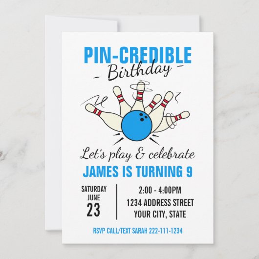 Bowling verjaardagsuitnodiging voor jongens kaart (Voorkant)