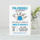 Bowling verjaardagsuitnodiging voor jongens kaart (Staand voorkant)