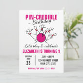 Bowling verjaardagsuitnodiging voor meisjes kaart (Staand voorkant)