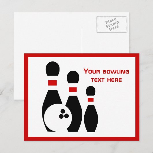Bowling zwarte bal en pinnen briefkaart (Voorkant / Achterkant)