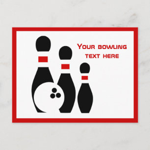 Bowling zwarte bal en pinnen briefkaart