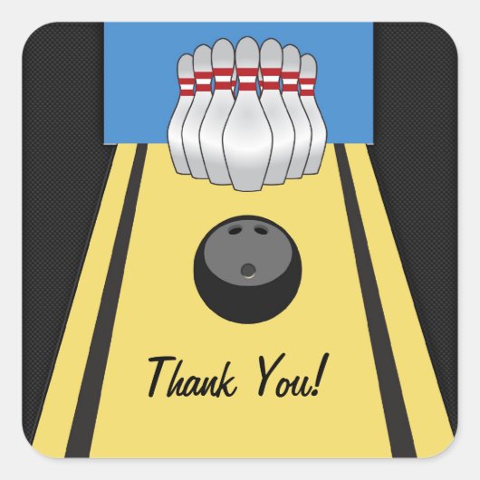 Bowlingbaan, spelden, bal vierkante sticker (Voorkant)