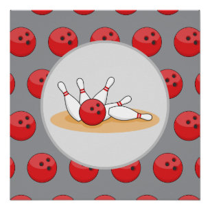 Bowlingbal die kegels raakt met balpatroon perfect poster
