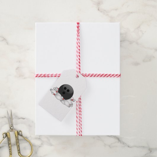 Bowlingbal En Kegelpins Cadeaulabel (Met Touw)