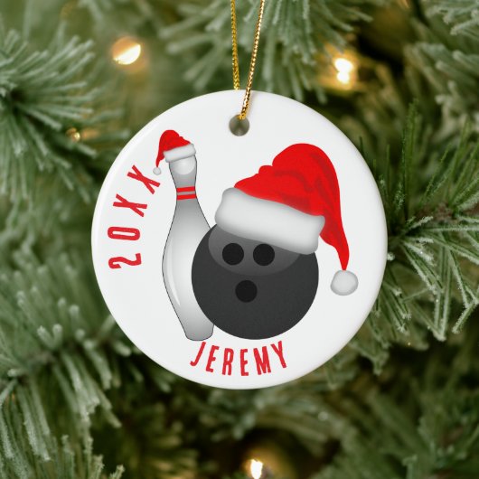 Bowlingbal en -Pin Kerstmis Keramisch Ornament (Boom)
