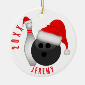 Bowlingbal en -Pin Kerstmis Keramisch Ornament (Voorkant)
