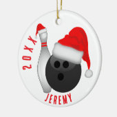 Bowlingbal en -Pin Kerstmis Keramisch Ornament (Links)