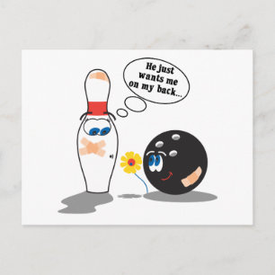 bowlingbal en -pin wil me gewoon op mijn rug hebbe briefkaart
