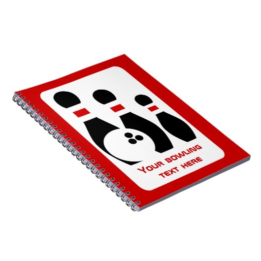 Bowlingbal en spelden rood en zwart notitieboek (Rechterzijde)