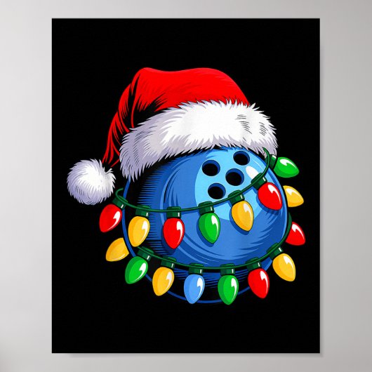 Bowlingbal Kerstman Hoed Kerst Bowling Bal Licht Poster (Voorkant)