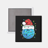 Bowlingbal met Santa Hat Mannen Boys Christmas XMA Magneet (Voorkant / Achterkant)