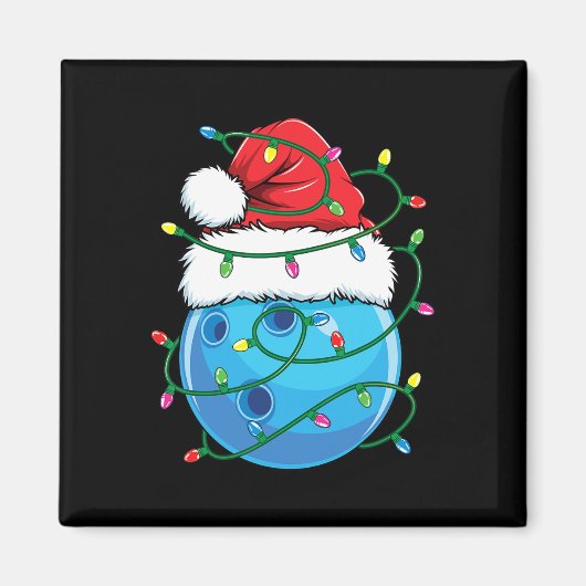Bowlingbal met Santa Hat Mannen Boys Christmas XMA Magneet (Voorkant)