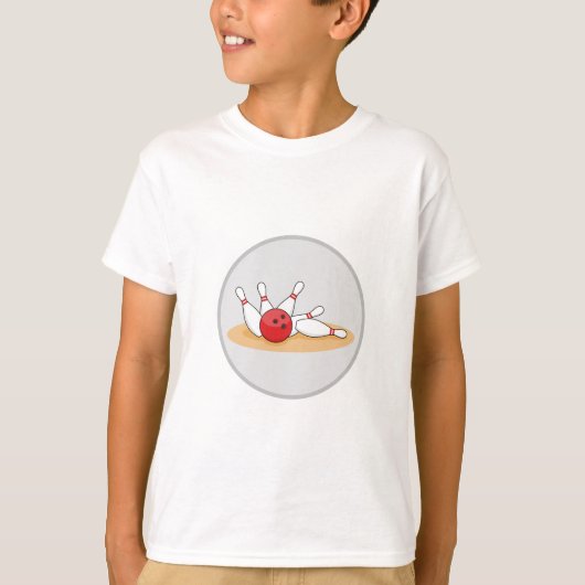 Bowlingbal slaat kegel om t-shirt (Voorkant)