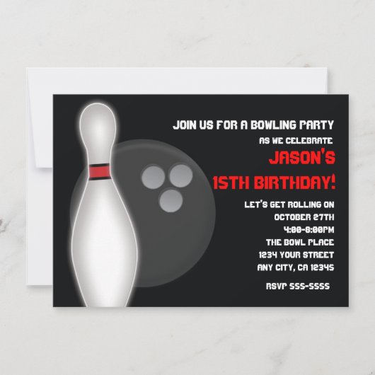Bowlingbal verjaardagsfeestje uitnodiging jongen o (Voorkant)
