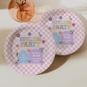 Bowlingfeestje Preppy Varsity Patch Verjaardagsfee Papieren Bordje