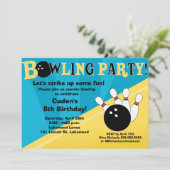 Bowlingfeestuitnodiging - Blauw en Geel Kaart (Staand voorkant)