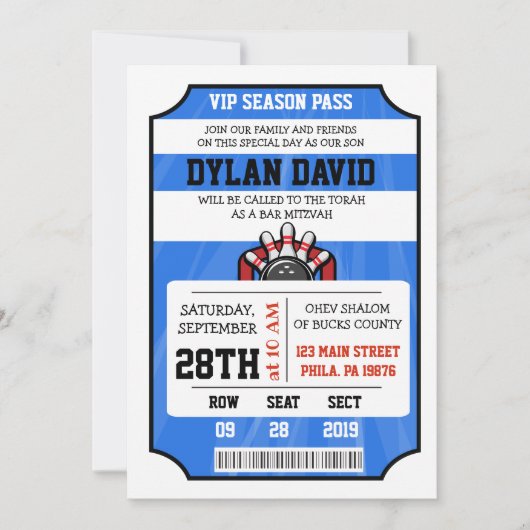 BOWLINGKAARTJE Bar Mitswa Uitnodiging (Voorkant)