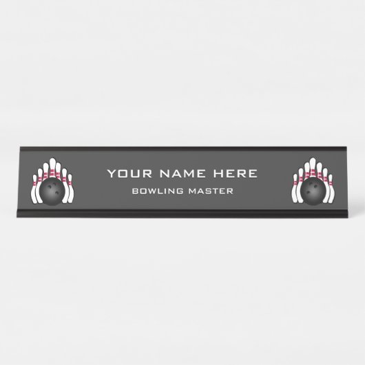 Bowlingkegels en -ballen bureau naambordje (Voorkant)