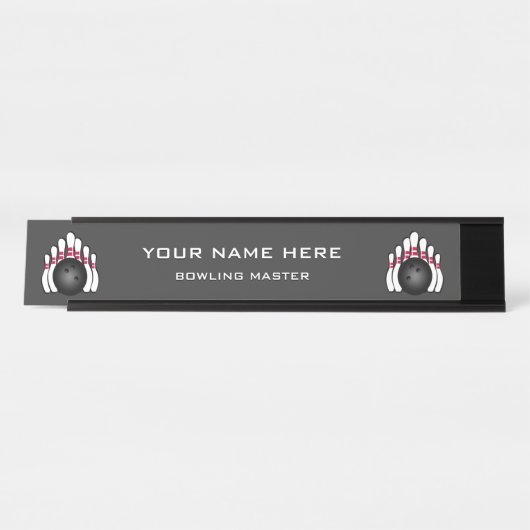 Bowlingkegels en -ballen bureau naambordje (Voorkant)
