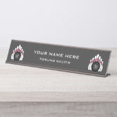 Bowlingkegels en -ballen bureau naambordje (Voorkant)