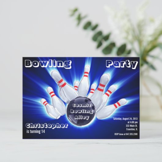 bowlingpartijuitnodiging kaart (Staand voorkant)