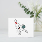 Bowlingpin bij Bowling met Bowlingbal Briefkaart (Staand voorkant)
