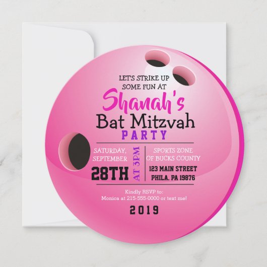 BOWLLING BALL ROUND Bat Mitzvah Party nodigt uit Kaart (Voorkant)