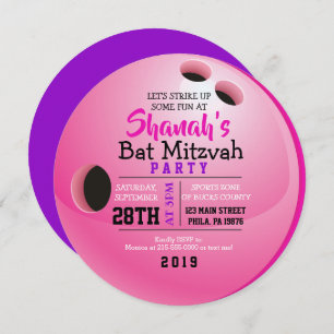 BOWLLING BALL ROUND Bat Mitzvah Party nodigt uit Kaart