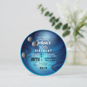 BOWLLING BALL ROUND Blue Birthday Party Invitation Kaart (Staand voorkant)