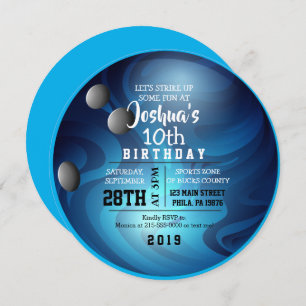BOWLLING BALL ROUND Blue Birthday Party Invitation Kaart