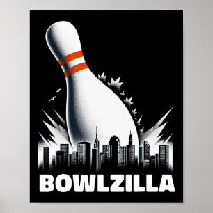 Bowlzilla vernietigt stad Tien Pin Mannen Kinder F Poster