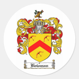 BOWMAN FAMILY CREST - BOWMAN COAT OF ARMS RONDE STICKER