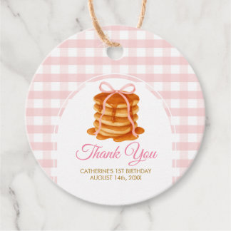 Bows and Brunch Pancake Pink 1st Birthday Gingham Bedankjes Labels