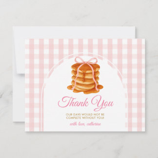 Bows and Brunch Pancake Pink 1st Birthday Gingham Bedankkaart