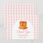 Bows and Brunch Pancake Pink 1st Birthday Gingham Bedankkaart (Voorkant / Achterkant)