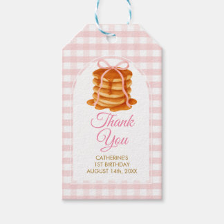 Bows and Brunch Pancake Pink 1st Birthday Gingham Cadeaulabel