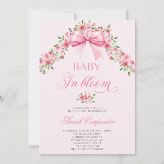 Bows and Flowers Baby shower Girl Kaart (Voorkant)