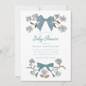 Bows and Flowers Boy Baby shower Uitnodiging (Voorkant)