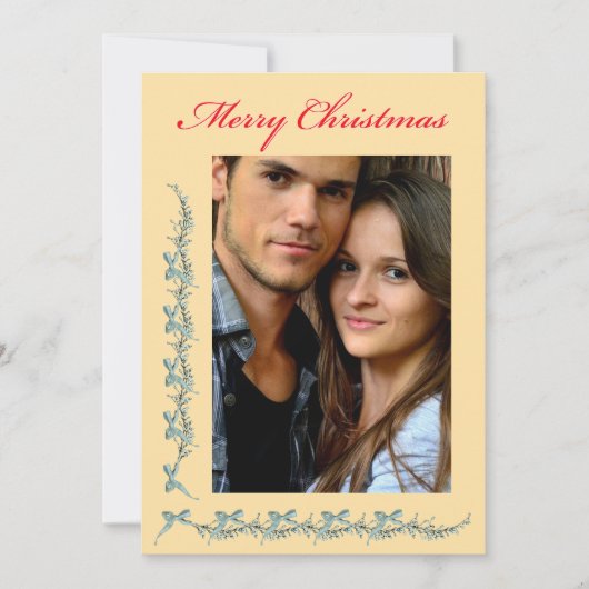 Bows and Sprigs - Photo & Christmas message Feestdagenkaart (Voorkant)