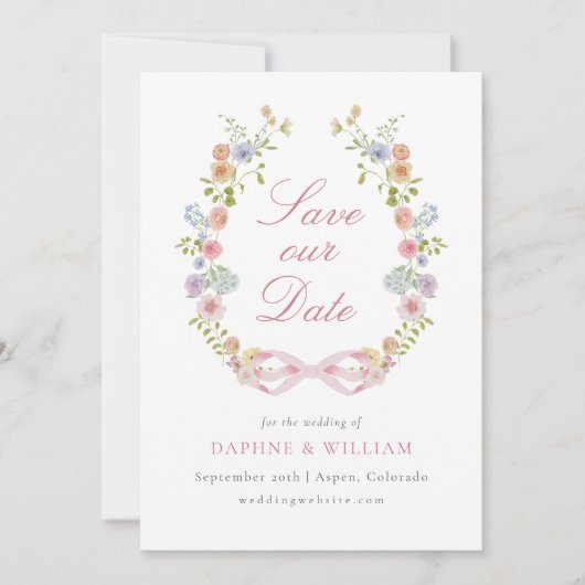 Bows and Wildflowers Save the Date Card (Voorkant)