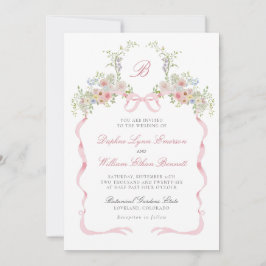Bows and Wildflowers Wedding Invitation Kaart