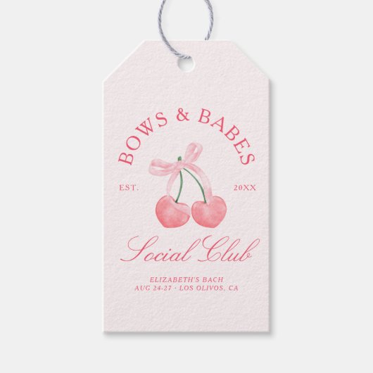 Bows & Babes Coquette Kersen Bachelorette Cadeaulabel (Voorkant)