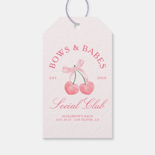 Bows & Babes Coquette Kersen Bachelorette Cadeaulabel (Achterkant)