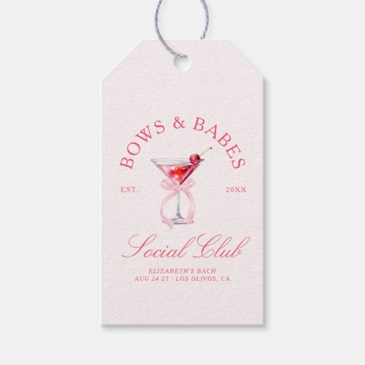 Bows & Babes Coquette Kersen Bachelorette Cadeaulabel (Voorkant)