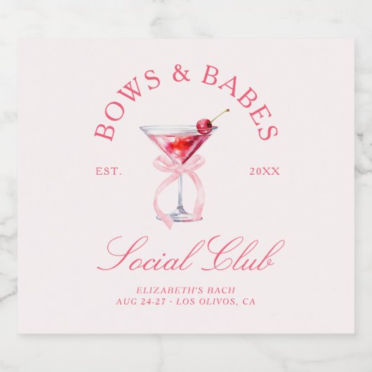 Bows & Babes Coquette Kersen Bachelorette Sparkling Wijnetiket (Enkel label)