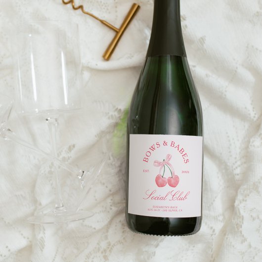 Bows & Babes Coquette Kersen Bachelorette Sparkling Wijnetiket